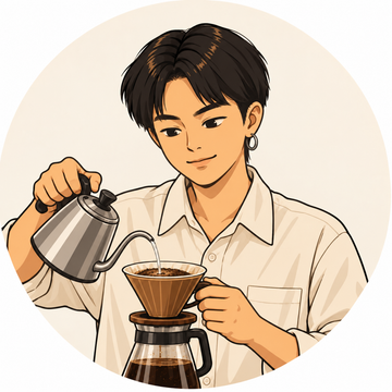 Illustration of Yi-ming brewing pour-over coffee